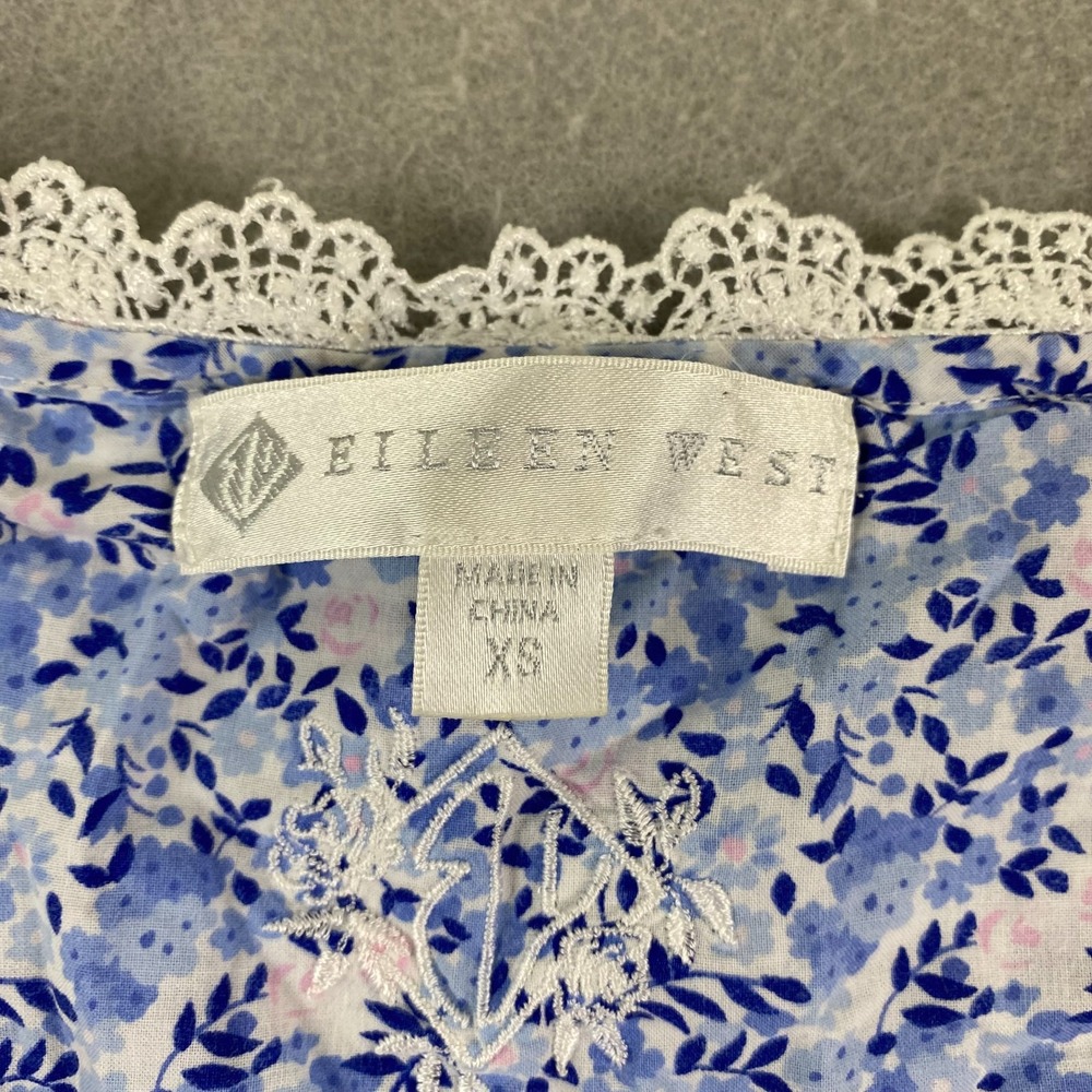 Eileen West Cotton Lawn Chemise Nightgown XS flower buttons lace cottage blue - Picture 3 of 16